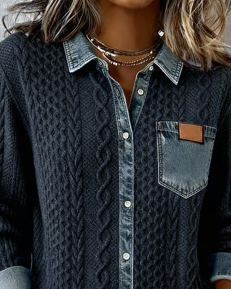 Women's Knit Jumper with Denim Look Collar - image 2