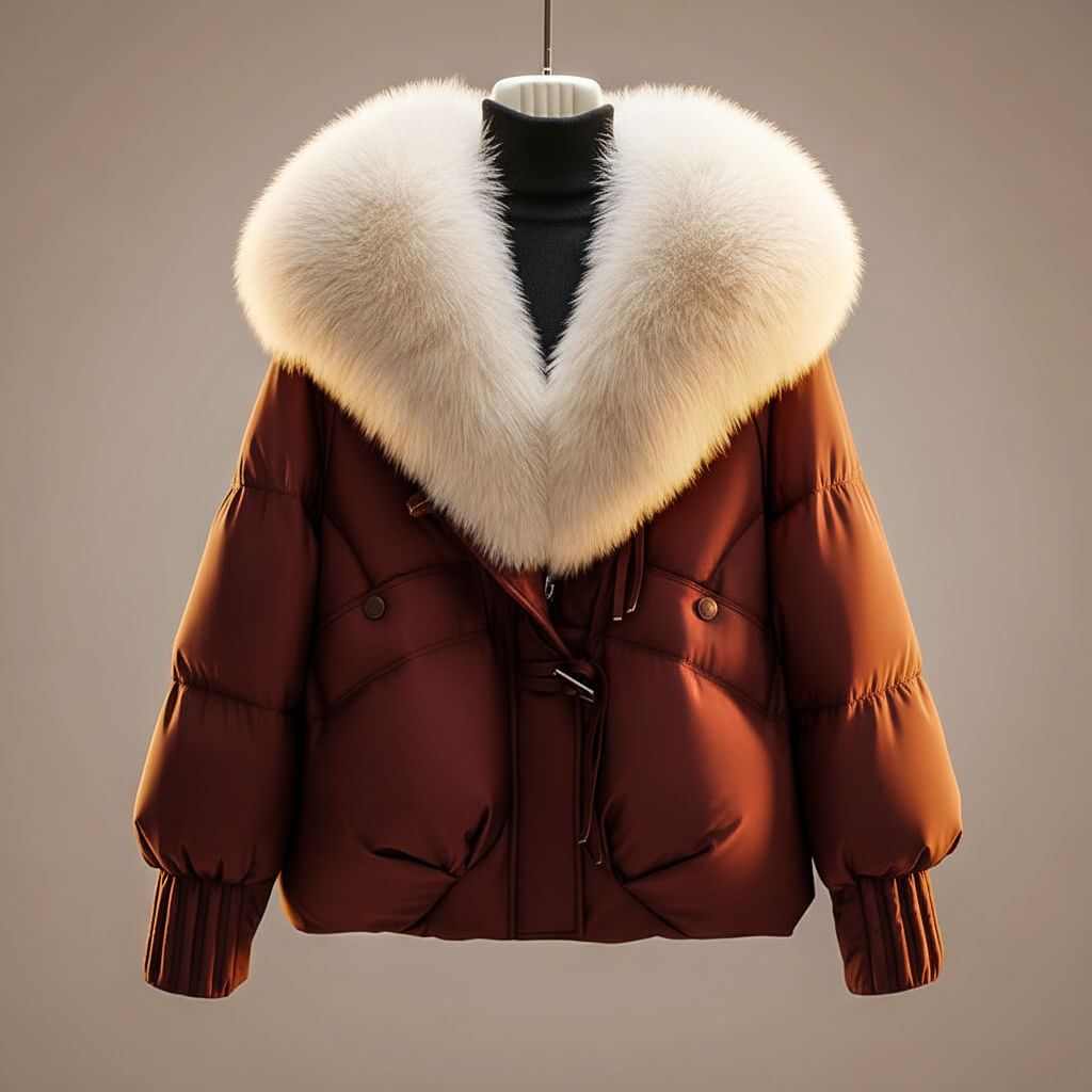 Women's Quilted Padded Coat with Statement Collar and Waist Belt - image 1