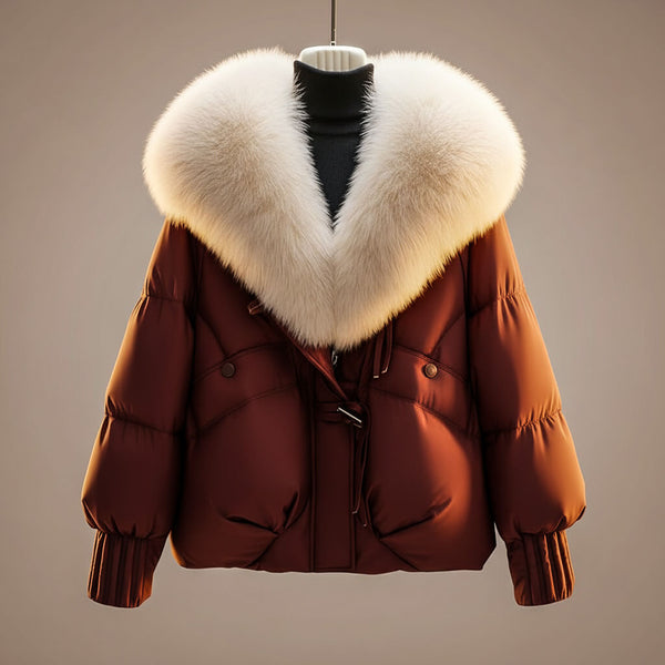Women's Quilted Padded Coat with Statement Collar and Waist Belt - image 1