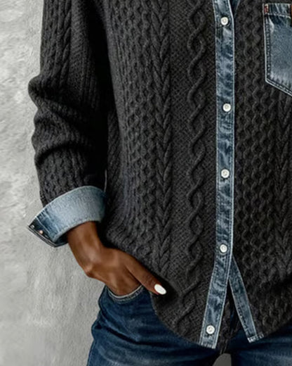 Women's Knit Jumper with Denim Look Collar - image 4