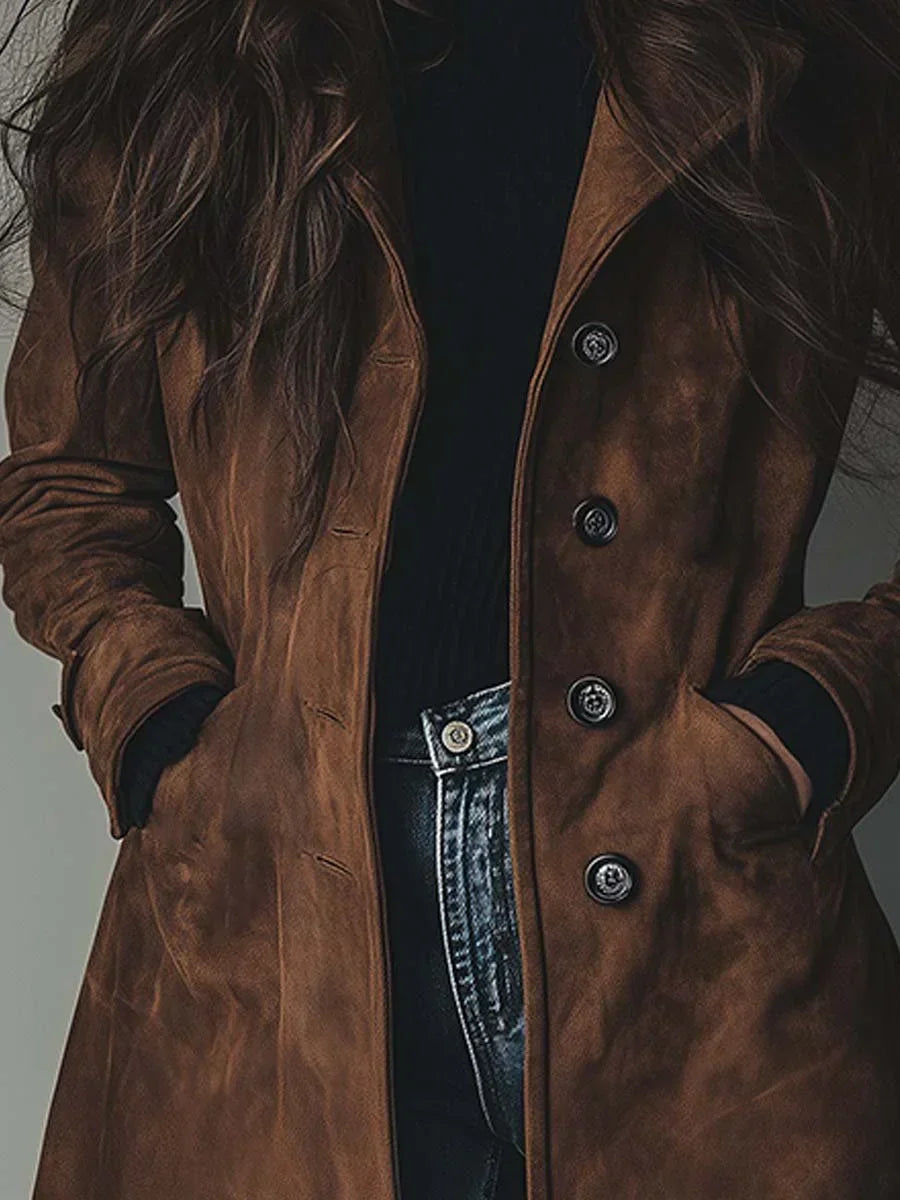 Women's Suede Look Trench Coat - image 3