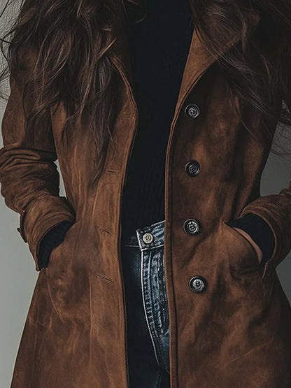 Women's Suede Look Trench Coat - image 3