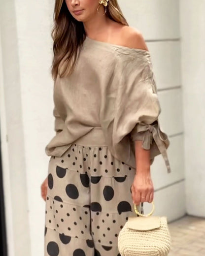 Simonetta | Coordinated Soft Shoulder Top + Printed Trousers