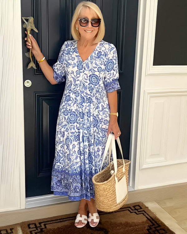 Louanne - Graceful V-Neck Floral Dress