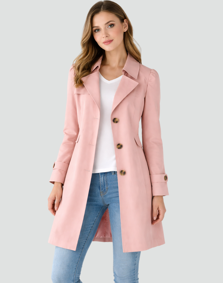 Women's Trench Coat with Lapel Collar and Side Pockets - image 6