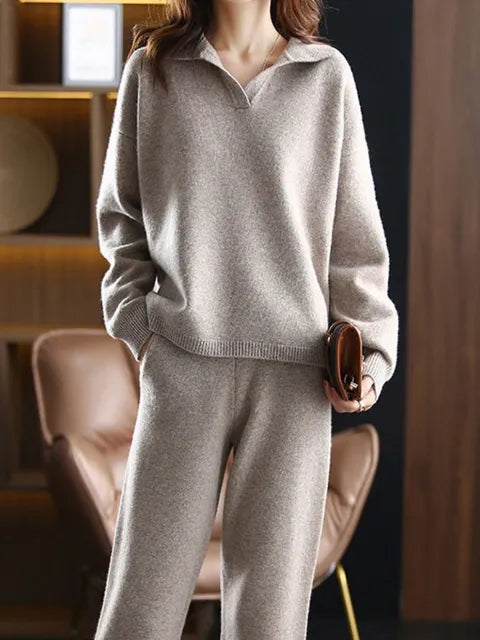Women's Oversized Polo Collar Knit Jumper and Trousers Lounge Set - image 5