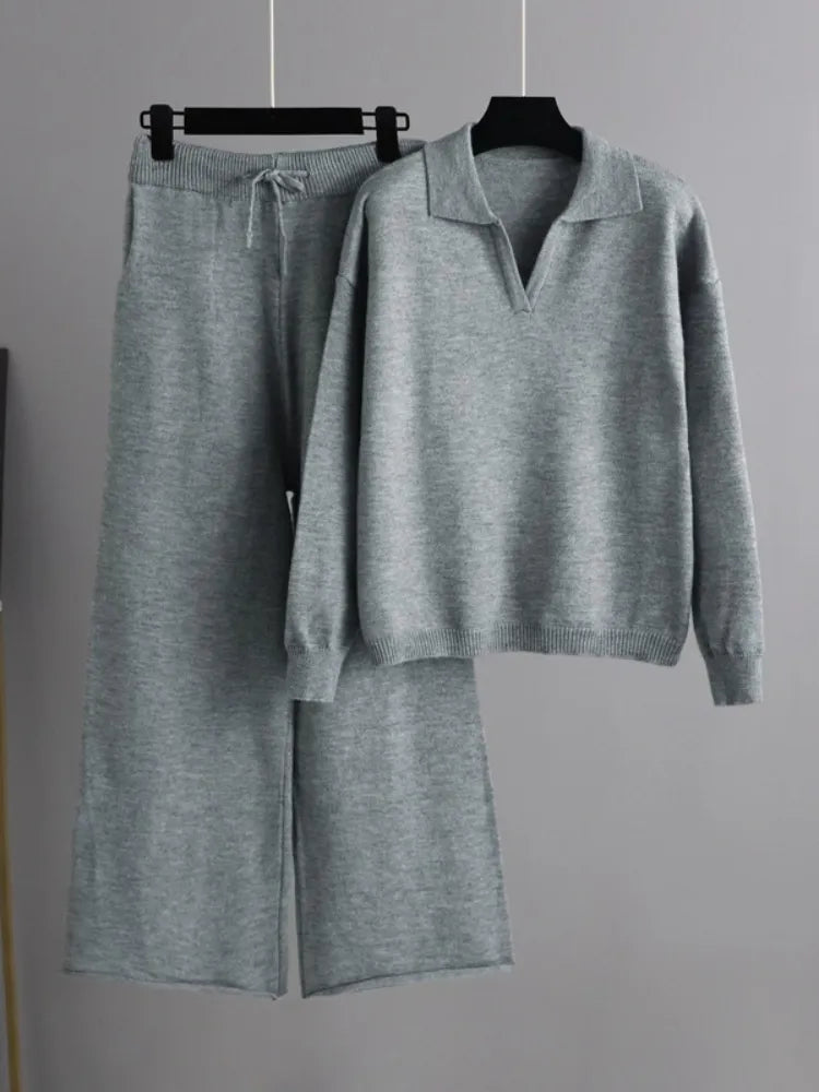 Women's Oversized Polo Collar Knit Jumper and Trousers Lounge Set - image 3