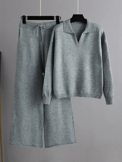 Women's Oversized Polo Collar Knit Jumper and Trousers Lounge Set - image 3