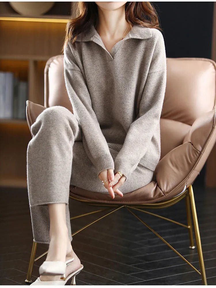 Women's Oversized Polo Collar Knit Jumper and Trousers Lounge Set - image 2