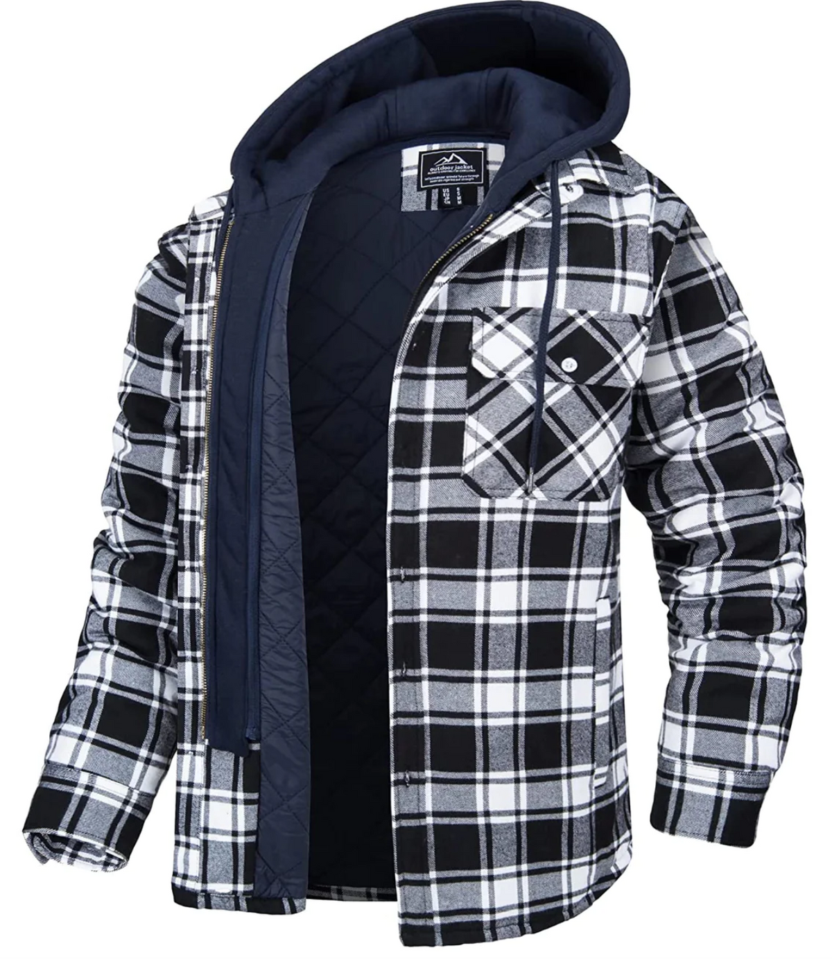 Men's Plaid Hooded Jacket with Zip and Chest Pockets - image 6