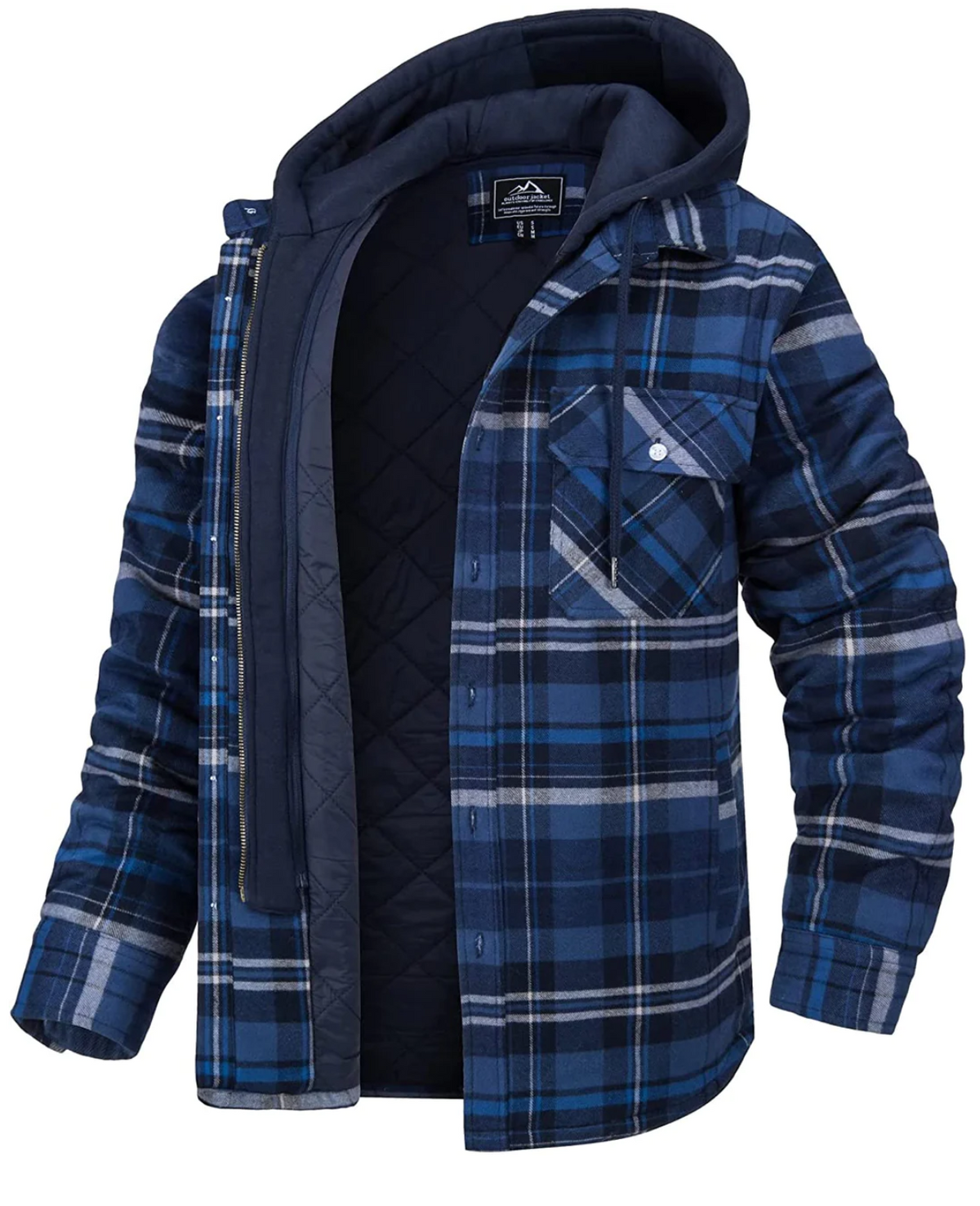 Men's Plaid Hooded Jacket with Zip and Chest Pockets - image 4