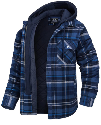 Men's Plaid Hooded Jacket with Zip and Chest Pockets - image 4