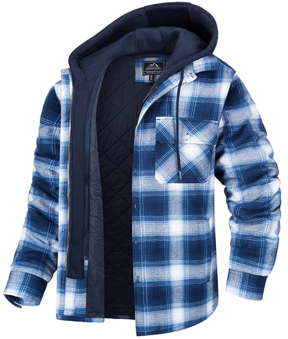 Men's Plaid Hooded Jacket with Zip and Chest Pockets - image 3