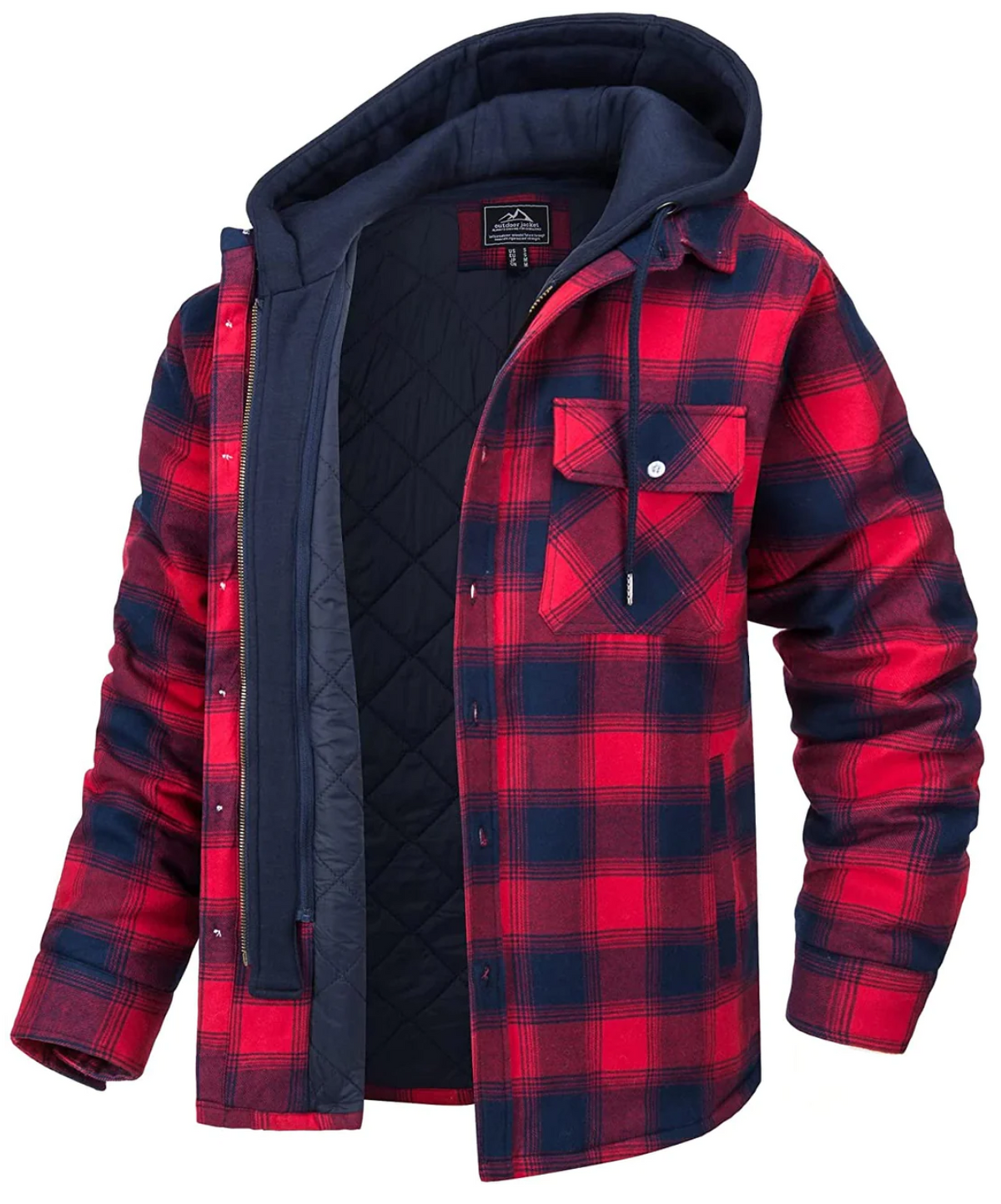 Men's Plaid Hooded Jacket with Zip and Chest Pockets - image 2