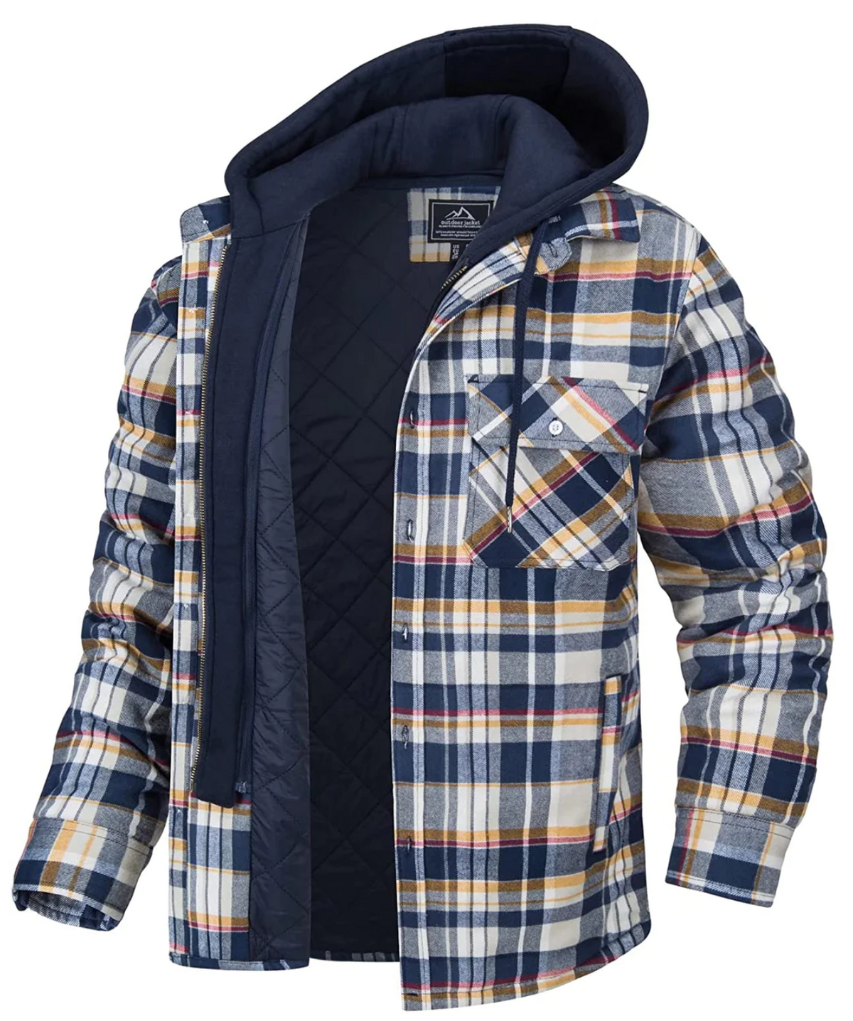Men's Plaid Hooded Jacket with Zip and Chest Pockets - image 1