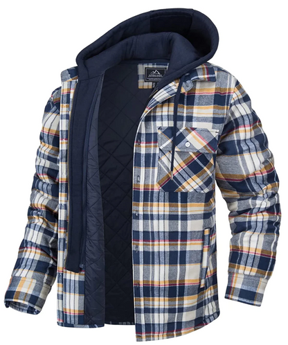 Men's Plaid Hooded Jacket with Zip and Chest Pockets - image 1