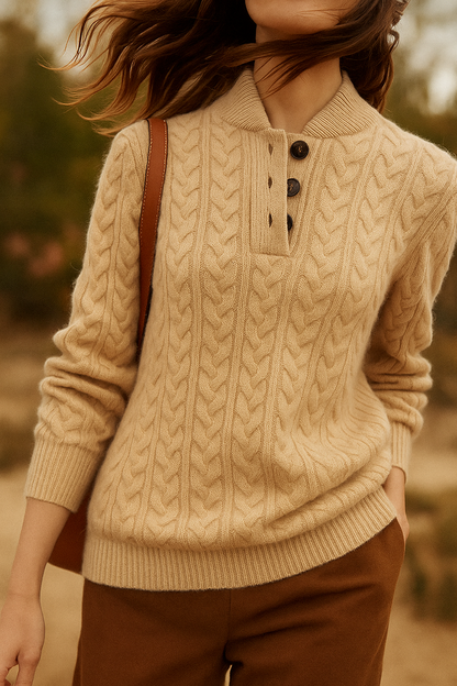 Women's Cable Knit Jumper with Button-Up Stand Collar - image 10