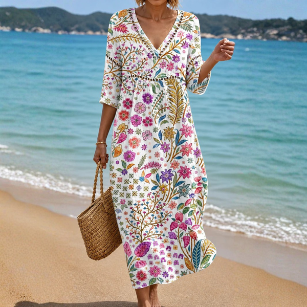 Soft Midi Dress with Elegant Multicolour Floral Pattern