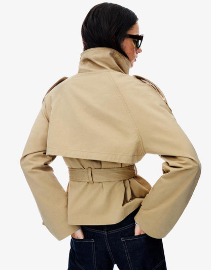 Women's Cropped Trench Coat with Belt - image 3