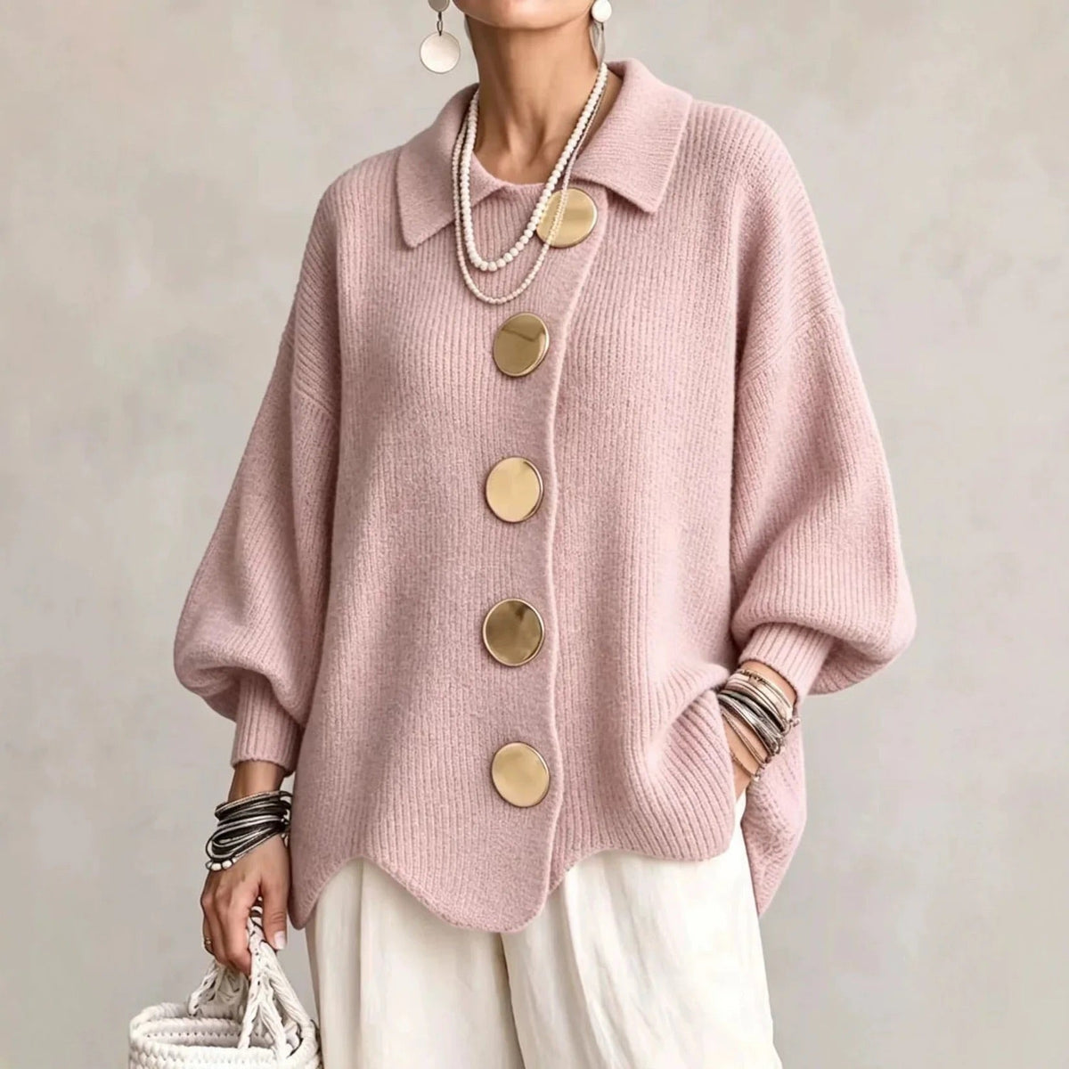 Women's Oversized Chunky Knit Cardigan with Collar - image 8