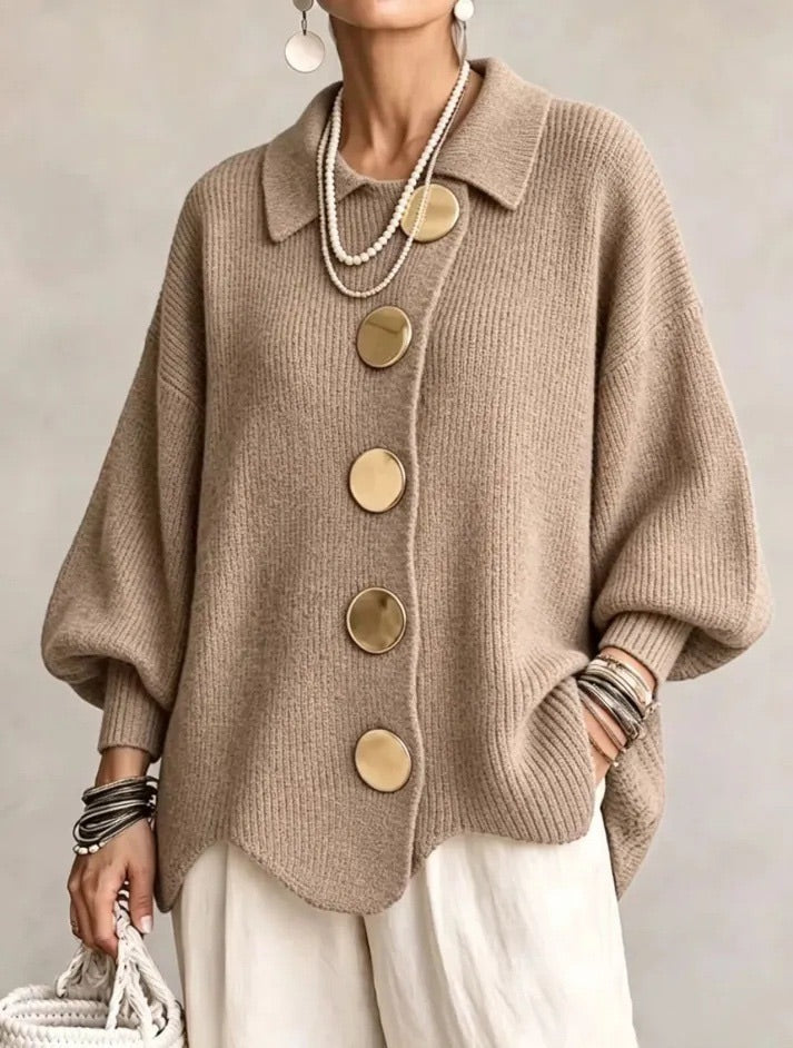Women's Oversized Chunky Knit Cardigan with Collar - image 9
