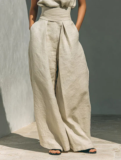 Flor™ | Minimalist two-piece set of tank top and wide-leg trousers in cotton and linen for women