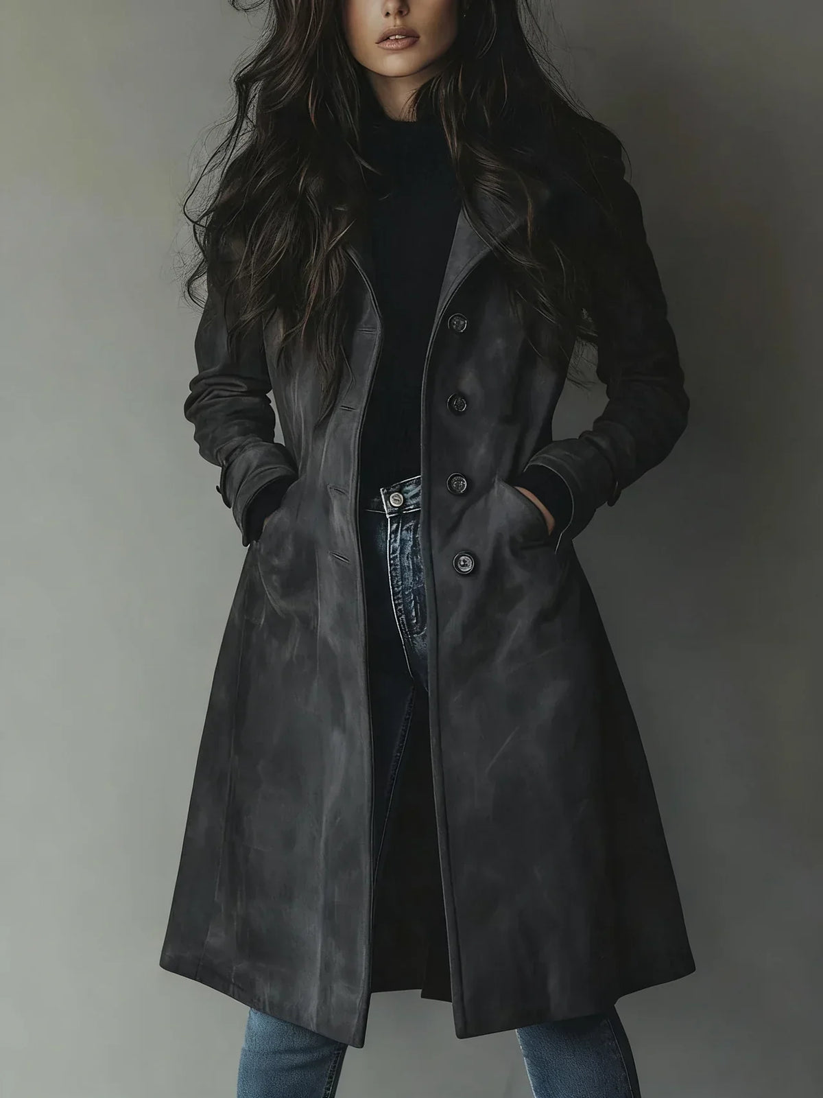 Women's Suede Look Trench Coat - image 7