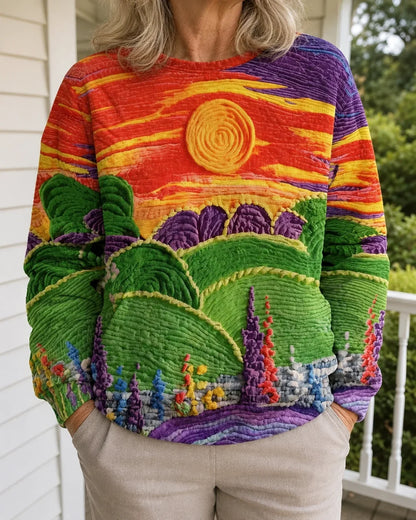 Ravella | Sunburst Landscape Print Relaxed-Fit Sweater