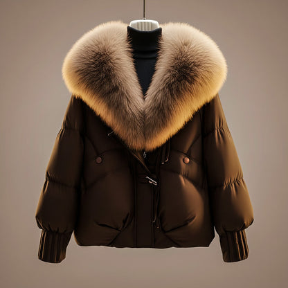 Women's Quilted Padded Coat with Statement Collar and Waist Belt - image 7