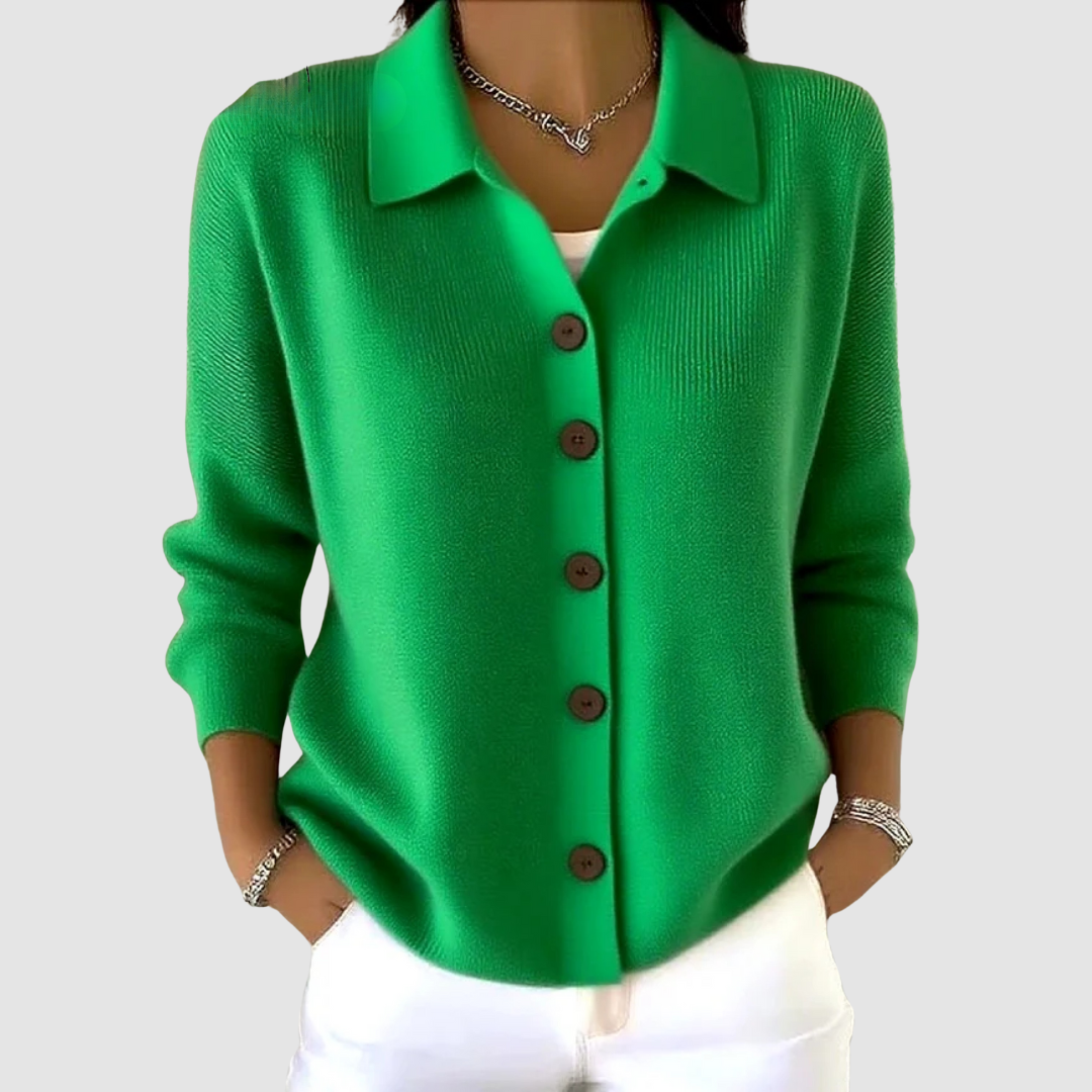 Women's Button-Up Knit Cardigan with Lapel Collar - image 7