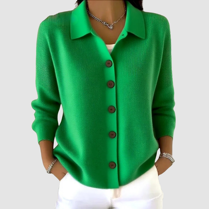 Women's Button-Up Knit Cardigan with Lapel Collar - image 7