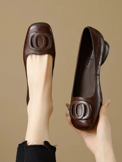 OPIUM | Leather Ballerinas with Square Toe
