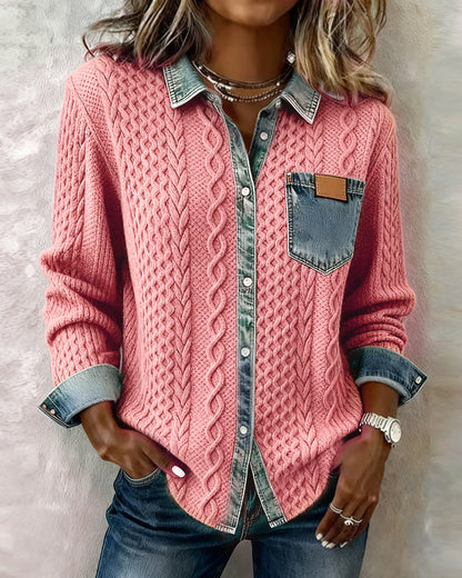 Women's Knit Jumper with Denim Look Collar - image 7