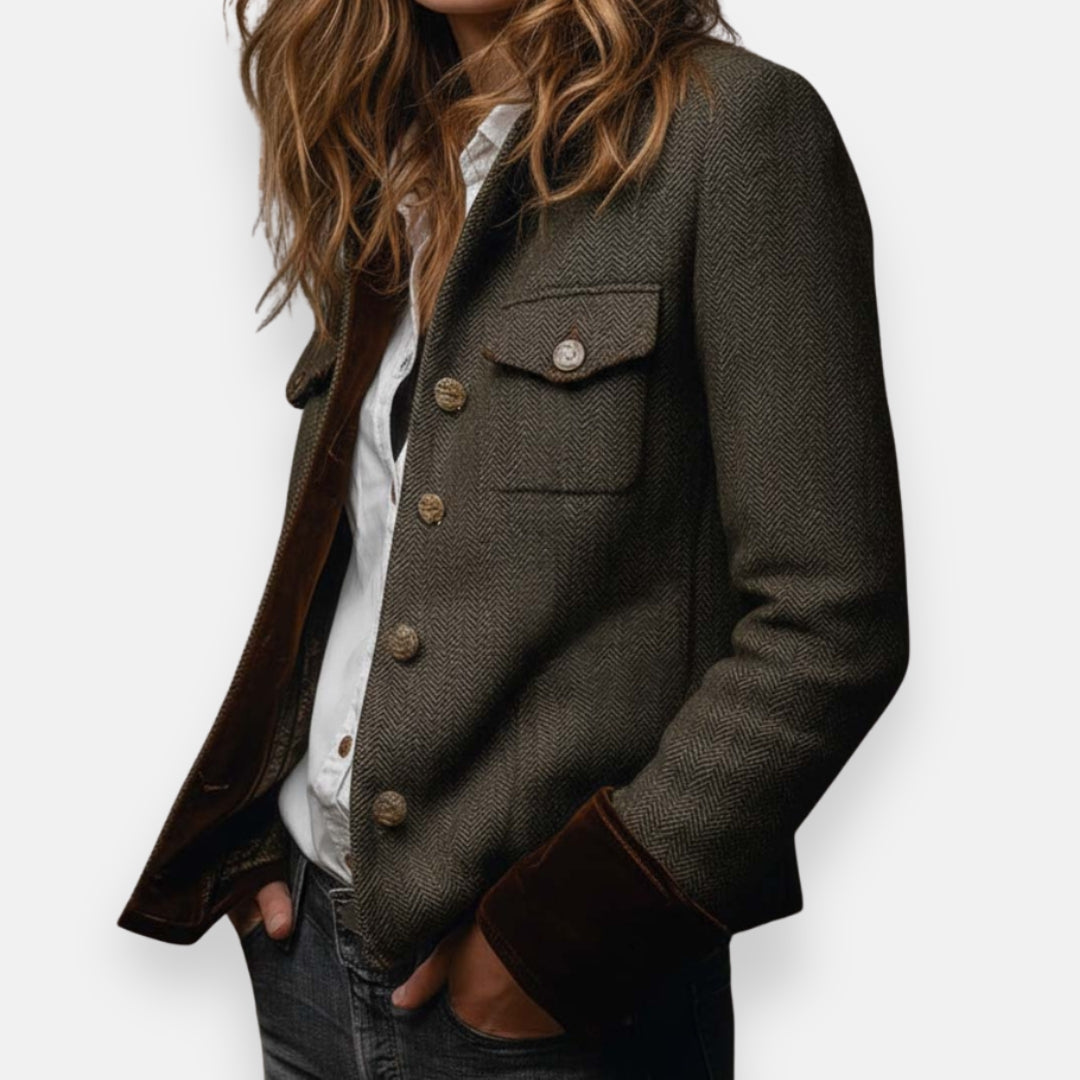 Women's Herringbone Tweed Look Jacket - image 3