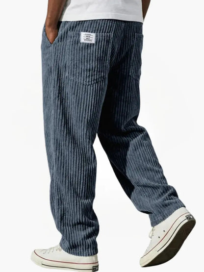 Men's Corduroy Look Trousers with Straight Leg and Pull-On Waistband - image 2