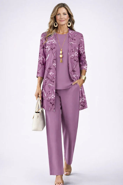 Women's Three-Piece Set with Patterned Open-Front Cardigan - image 4