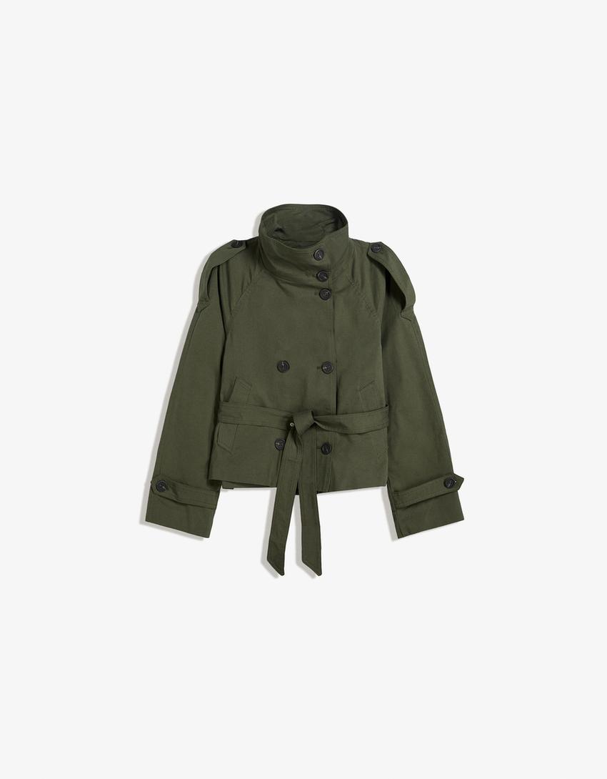 Women's Cropped Trench Coat with Belt - image 9