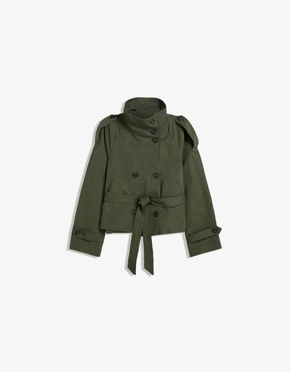 Women's Cropped Trench Coat with Belt - image 9