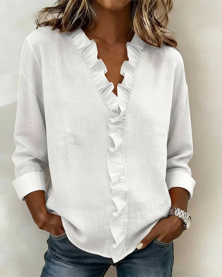 MALIYA | RUFFLED V-NECK BLOUSE