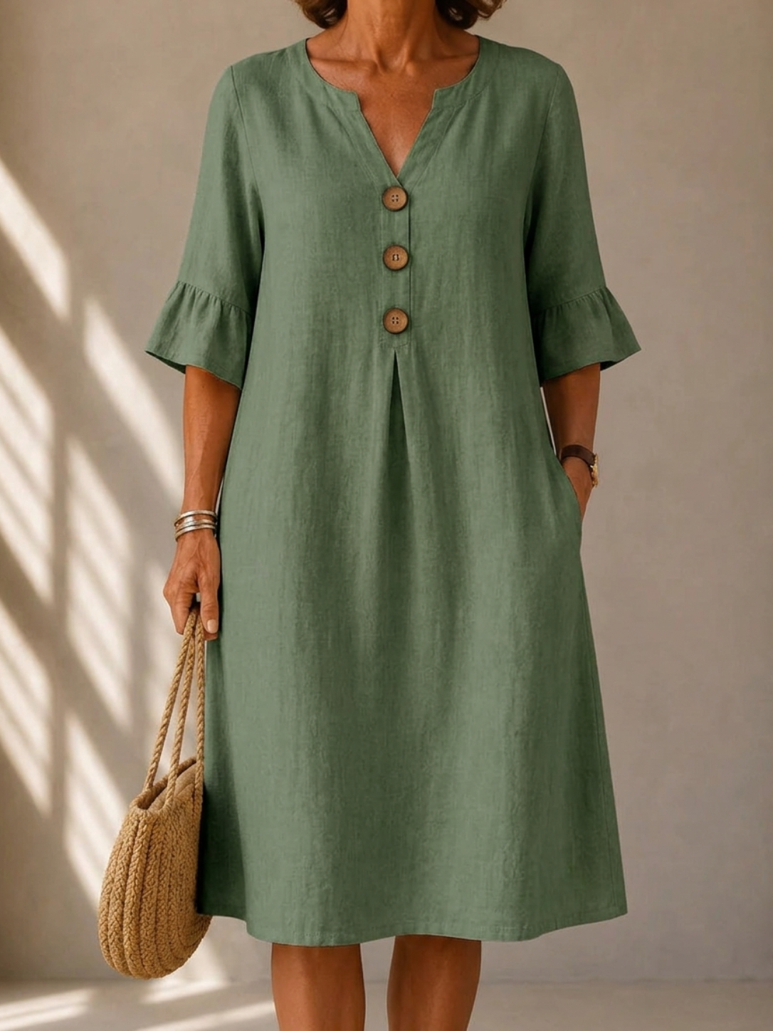 Lina | Buttoned Box Pleat Dress