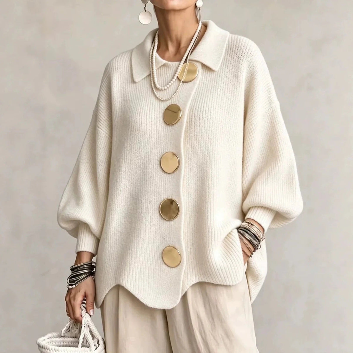 Women's Oversized Chunky Knit Cardigan with Collar - image 6
