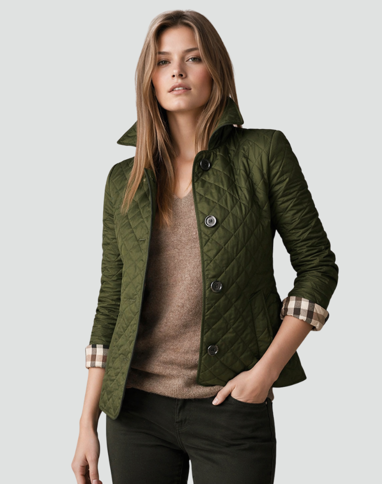 Women's Quilted Jacket with Collar and Button Fastening - image 10