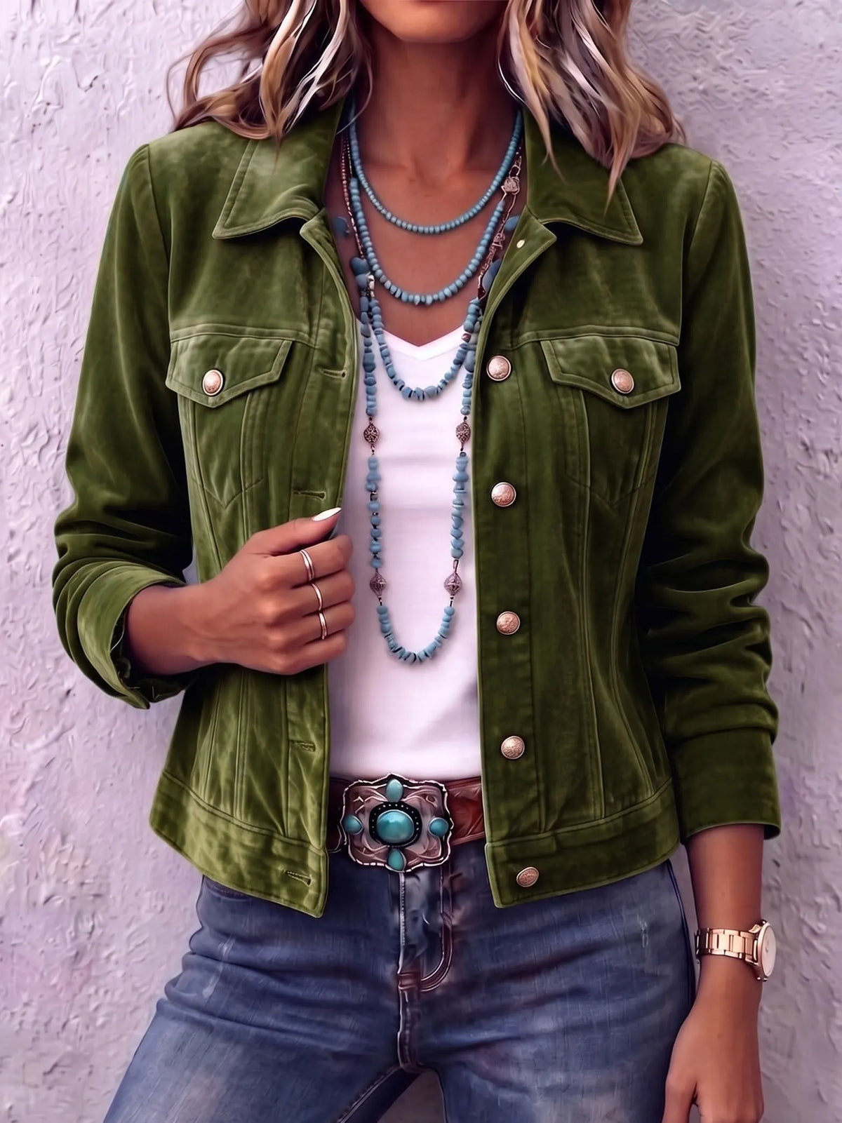 Women's Vintage Wash Button-Front Jacket with Chest Pockets - image 3