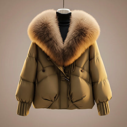 Women's Quilted Padded Coat with Statement Collar and Waist Belt - image 8