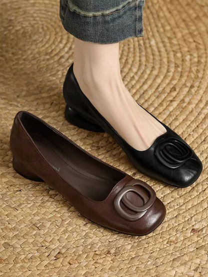 OPIUM | Leather Ballerinas with Square Toe