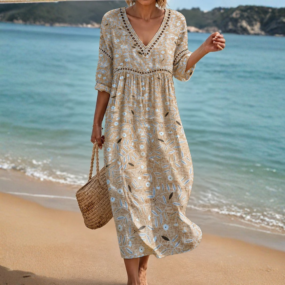 Floral Beach Dress in Warm Tones