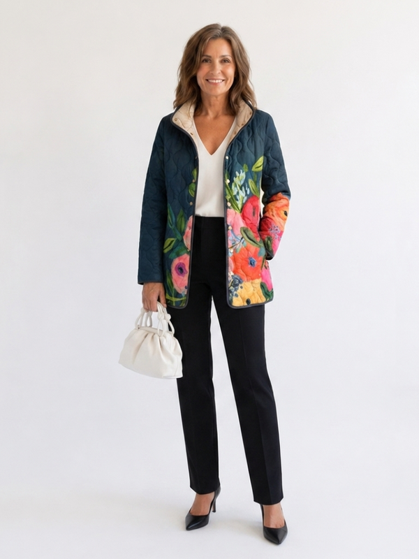 DELACROIX | Quilted Jacket with Painted Flowers Camille
