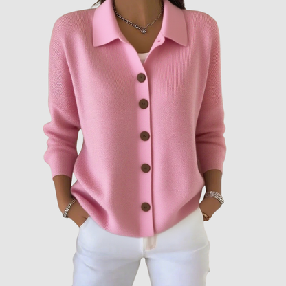 Women's Button-Up Knit Cardigan with Lapel Collar - image 2