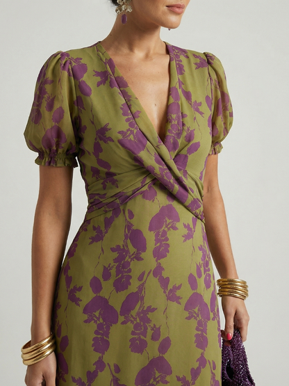 Viviane | Midi Wrap Dress with Floral Print