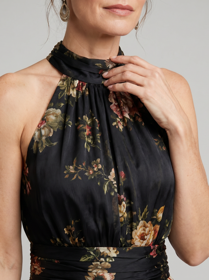 Sienna | Floral Halter Neck Midi Dress for Women